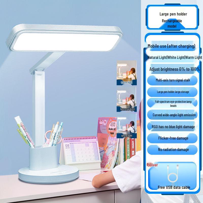 LED Augenschutz-Schreibtischlampe mit Uhr, wiederaufladbare Dual-Use-Ventilatorleuchte, Nachtlicht mit langer Akkulaufzeit