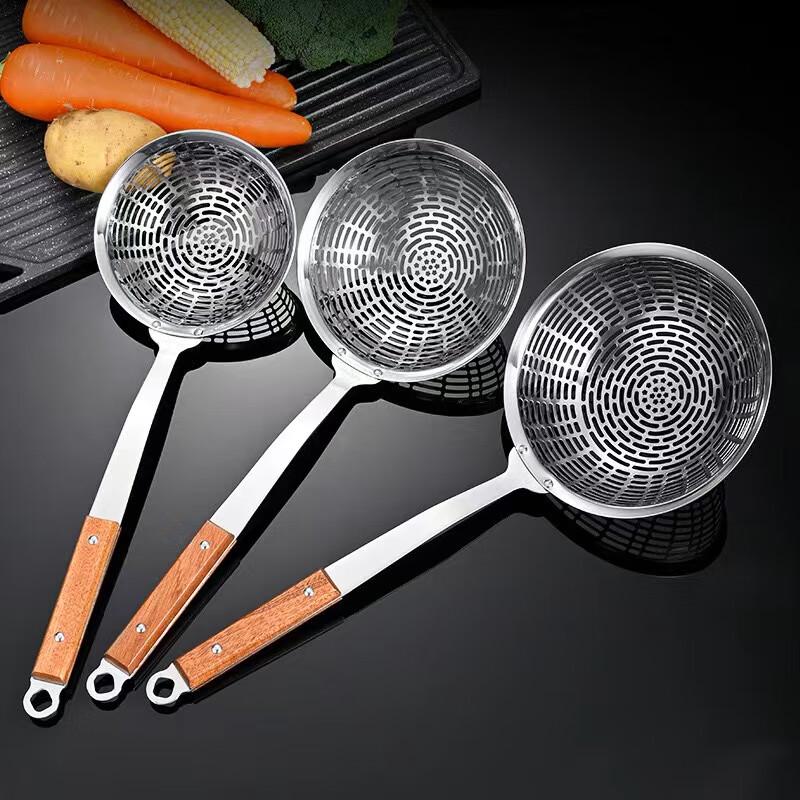 Stainless Steel Strainer Spoon with Wooden Handle