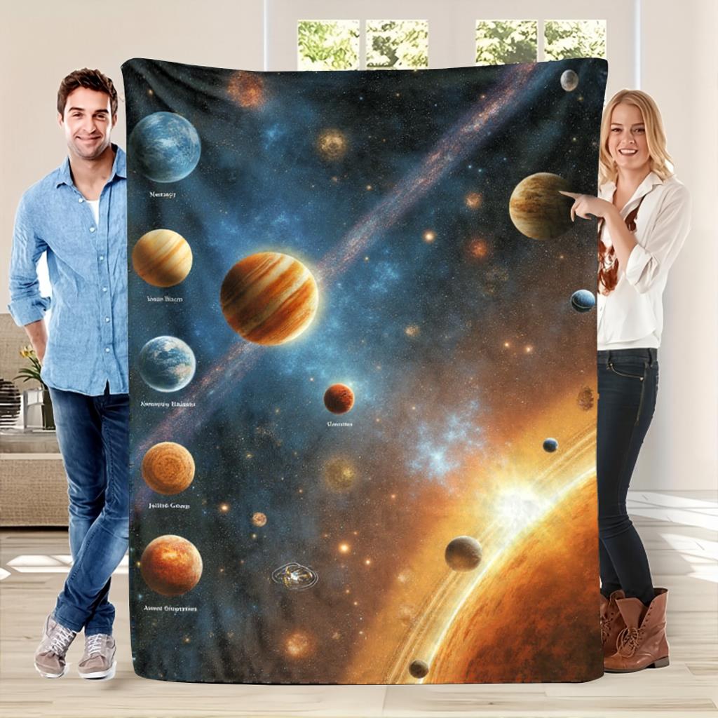 Weltraum Galaxie Decke Sonnensystem Planeten und Sterne Kosmisches Design Weiches Fleece Überwurf Gemütliche Wohnkultur Geschenk Für Astronomie-Liebhaber