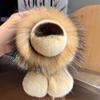Cute Lion Real Rex Rabbit Fur Keychain Plush Toys Trinkets Women Bag Ornaments Pendant Car Keyring Rearview Mirror Decoration