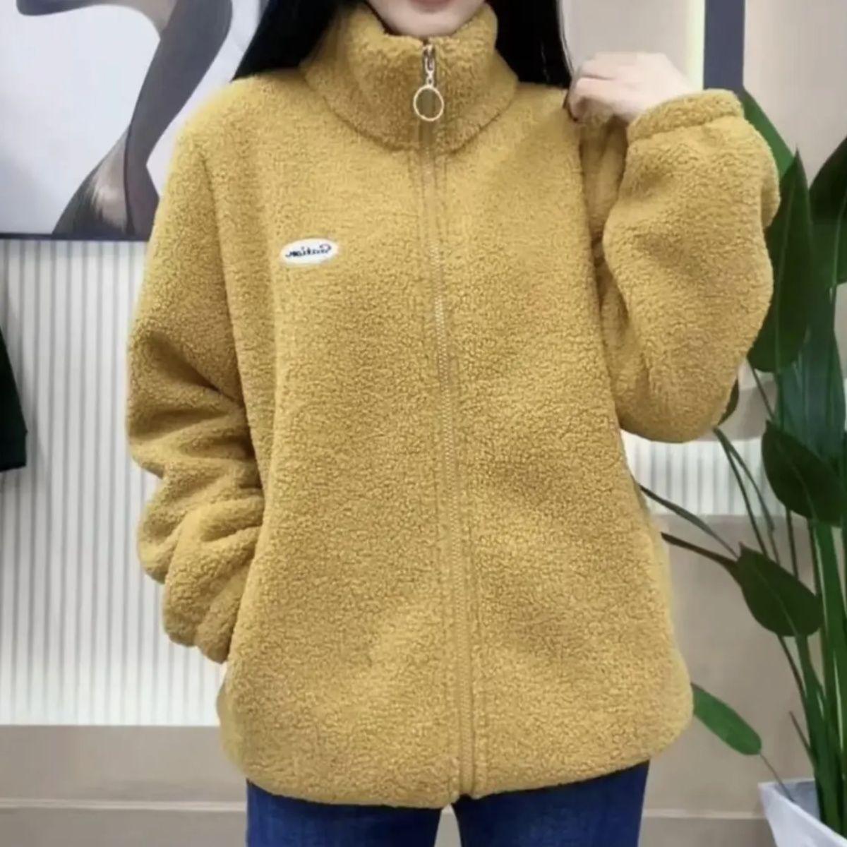 

Жіноче зимове бавовняне пальто з підкладкою з овечої вовни, зі стійкою, однотонна куртка, що омолоджує 2XL (105-120 kg)