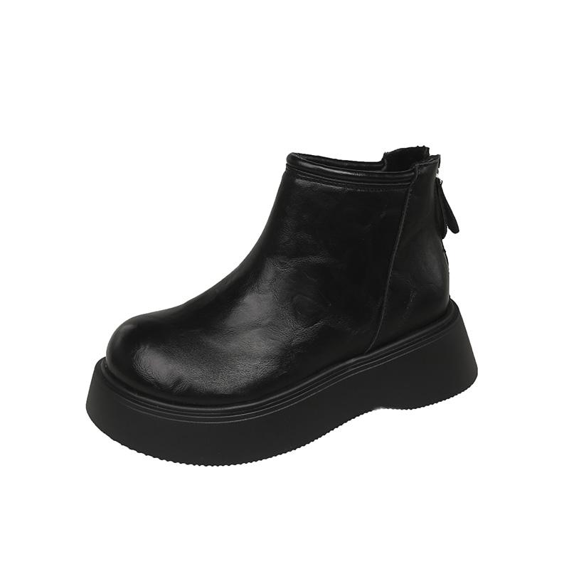 

Winter New Slope Heel Cotton Boots Women S Fashion Round Head Deep Mouth Back Zipper Thick Sole Non-Slip Short Boots 40