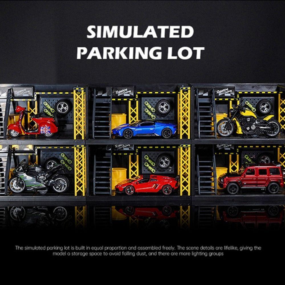 DlY Scene Car Garage Model Diecast Zinc Zinc Alloy Car Model Display Lighting Parking Lot  Assembly Toy