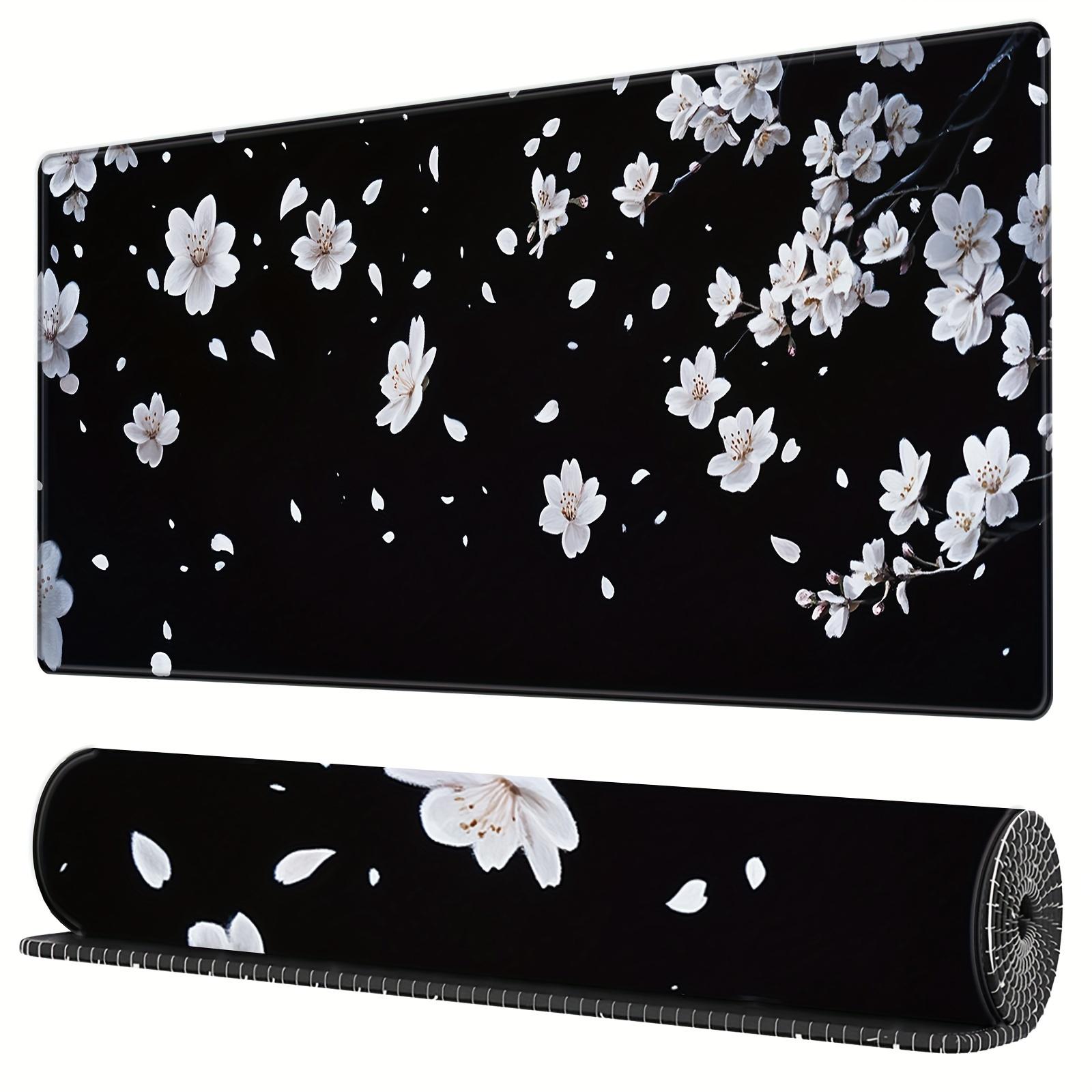 Large White Sakura Pattern Mouse Pad PC Gaming Esports Computer Black Mouse Pad Office Desktop Rubber Mouse Pad xmm 800x400x2mm