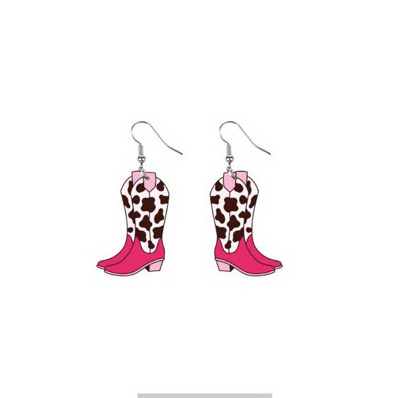1 Pair Western Cowgirl Style Versatile Pink Acrylic Wavy Cowboy Boot Drop Earrings, Suitable For Women Party And Everyday Wear