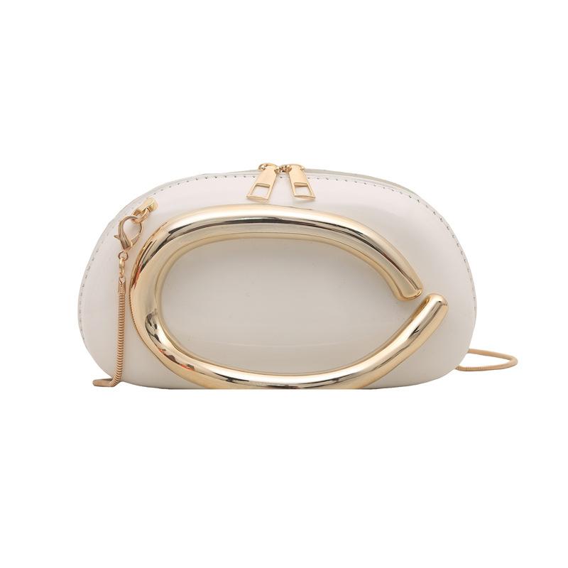Hand-held Dinner Bag Small Square Box Bag Gilded Metal Handle Chain Crossbody Evening Dress Bag