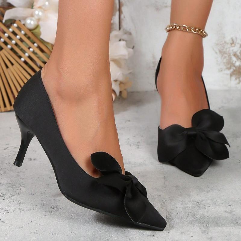 Fashion Women High Heels Shoes Pointy Shallow Mouth Bow with Shoes Spring Autumn 2024 Fashion Sexy Banquet High Heels Shoes for Women