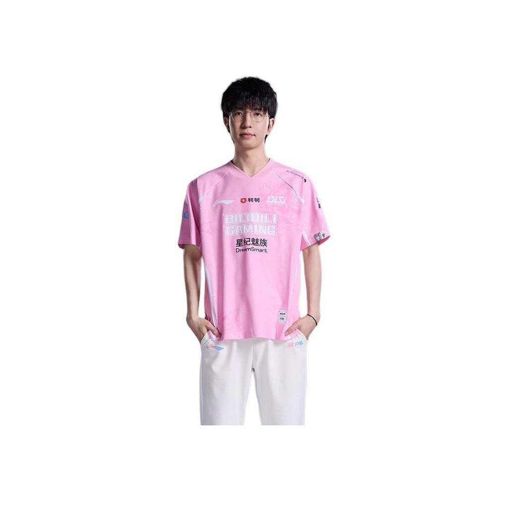 Li Ning E-Sports Series Letter Print Loose Fit Raglan Short Sleeve T-Shirt Unisex Tops Peach-Wood-Pink ATSU703-1