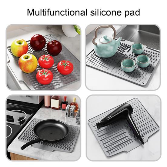 Silicone Drain Mat Nordic Style Heat-Resistant Rectangular Shape Sloped Design Non-slip Dish Drying Mat Kitchen Accessory