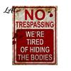 Vintage Wall Sign No Trespassing Metal Sign Rusty Warning Art Plaque Man Cave Tin Decoration for Home Bar Bathroom Bedroom Easy Hang Decor