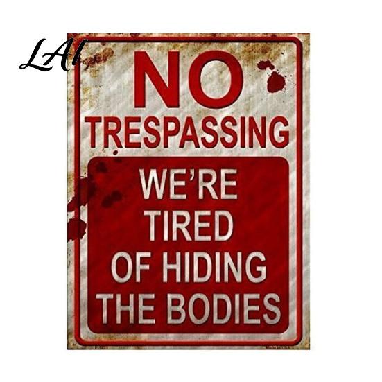 Vintage Wall Sign No Trespassing Metal Sign Rusty Warning Art Plaque Man Cave Tin Decoration for Home Bar Bathroom Bedroom Easy Hang Decor