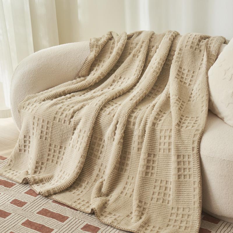 Thickened Warm Double Sided Fleece Throw Blanket Soft Flannel Jacquard for Winter Gift