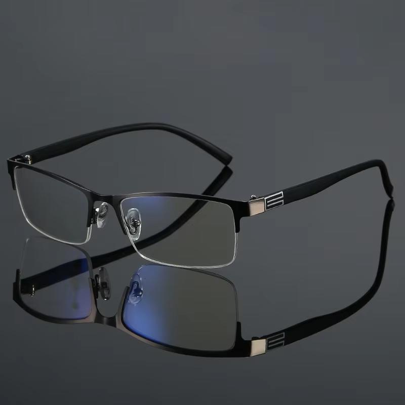 Stainless Steel Bifocal Reading Glasses for Mens Anti Blue Light Business Half Frame Presbyopia Eyeglasses +1.0 To +4.0