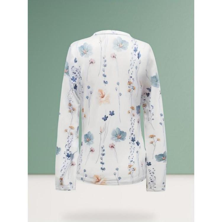 Casual Long Sleeve Women's Floral Print Sweatshirt Spring Fall Clothing Crew Neck