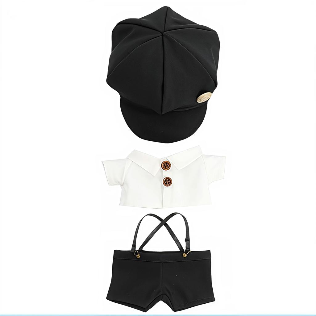 COZENTA Doll Plush Toy with Clothes 20cm Shirt, Pants, Hat Set Detective Reporter (Black and White)