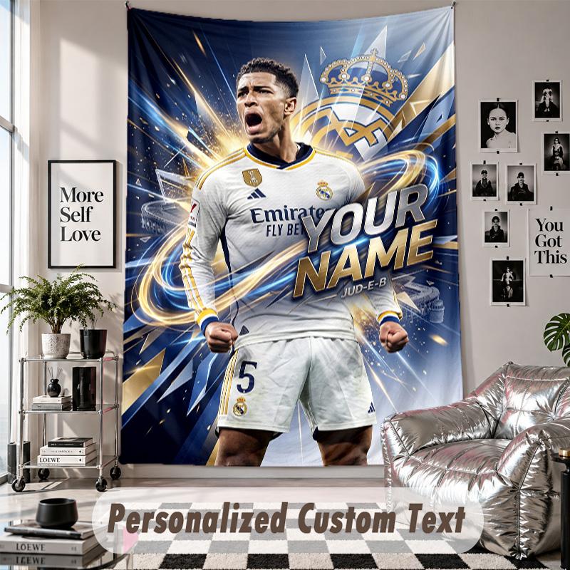 Wall Hanging Tapestry With Custom Name & Text, Jude Bellingham Decorative Tapestry For Bedroom