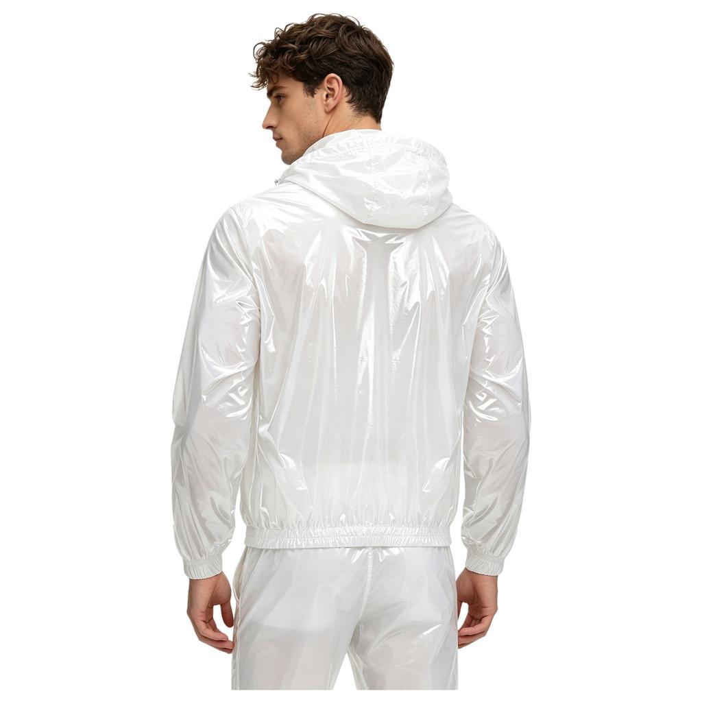 S-3XL Men Waterproof Hooded Jacket Long Sleeve Front Zip Up Drawstring Raincoat Windbreaker for Hiking Fishing Biking Outdoor