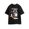 T-shirt Grafica Nera a Maniche Corte Unisex Pingu Noot Personaggio Pinguino Frase Chiave Stampa Noot Noot Top Cartoon per Abbigliamento Casual