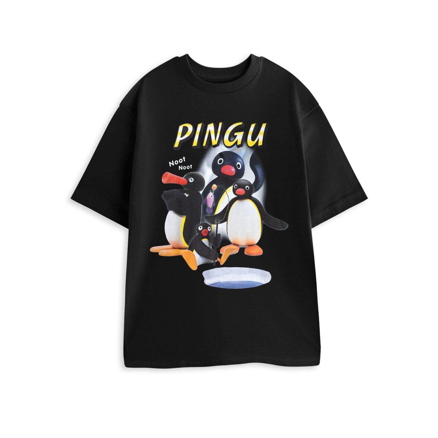 

Pingu Noot Унисекс Черная Футболка с Коротким Рукавом и Принтом Персонаж Пингвин Фраза Noot Noot Мультяшный Топ для Повседневной Носки S