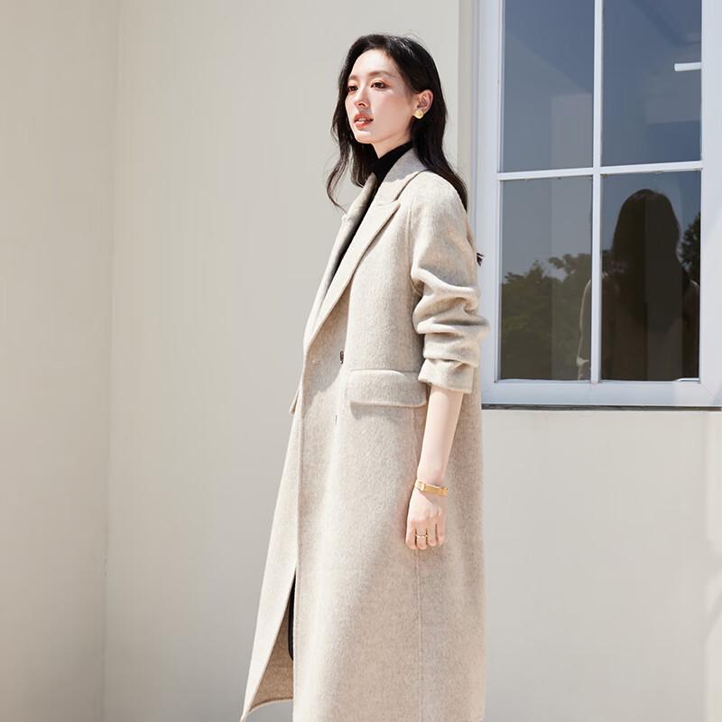 VICTORIA&VERA Women's 100% Merino Wool Double-Breasted Long Coat