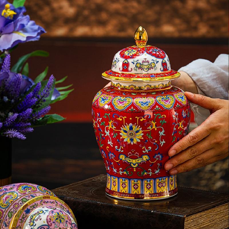Enamel Ginger Jar Ceramic General Jar Home Retro Ceramic Candy Nuts Coffee Bean Powder Sealed Jar Desktop Ornaments Ceramic Vase