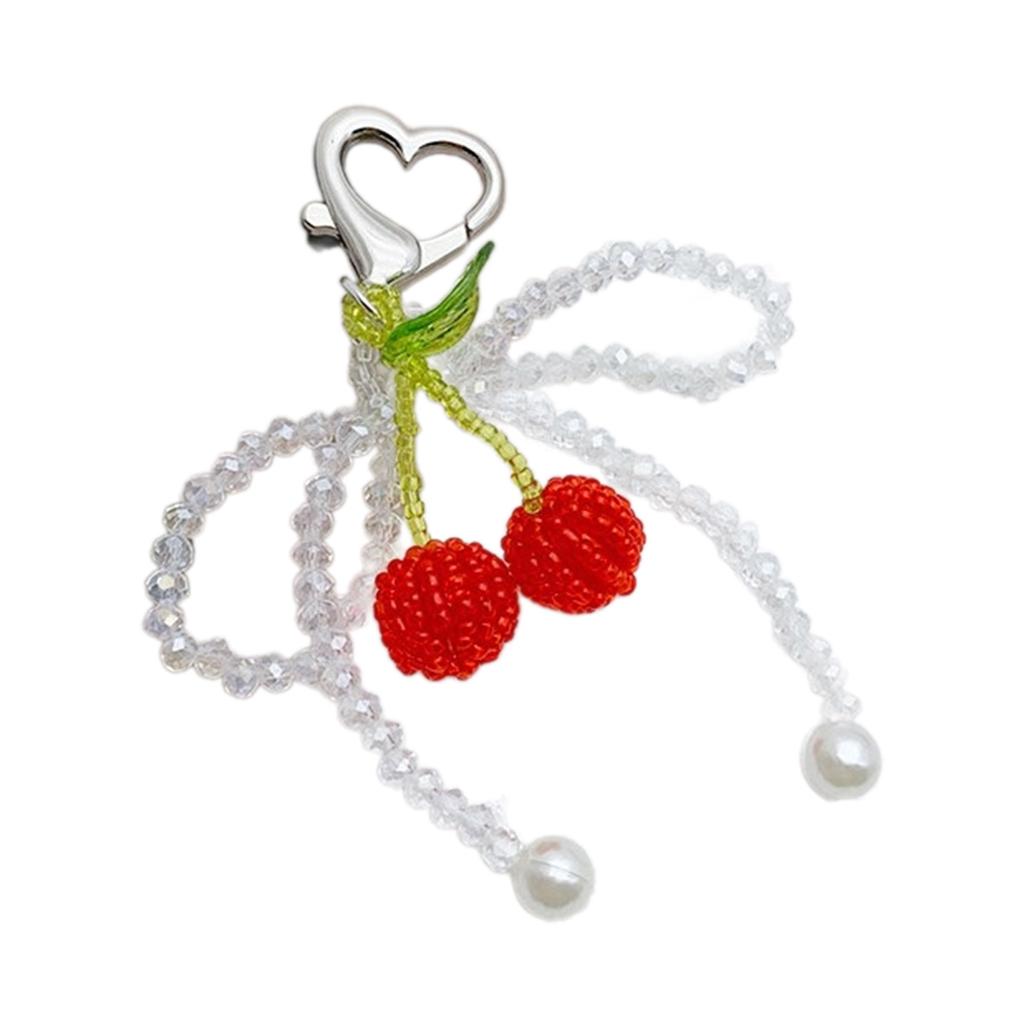 Elegant Crystal Beaded Bowknot Keyring Sweet Cherries Bowknot Key Chain with Crystal Beads Personalized Keyring Ornament
