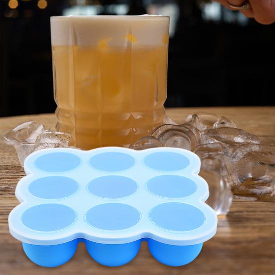 Ice Cube Mold Tray Food-Grade Silicone Ice Maker with Lid 9 Holes Easy Release Infant Food Food Container