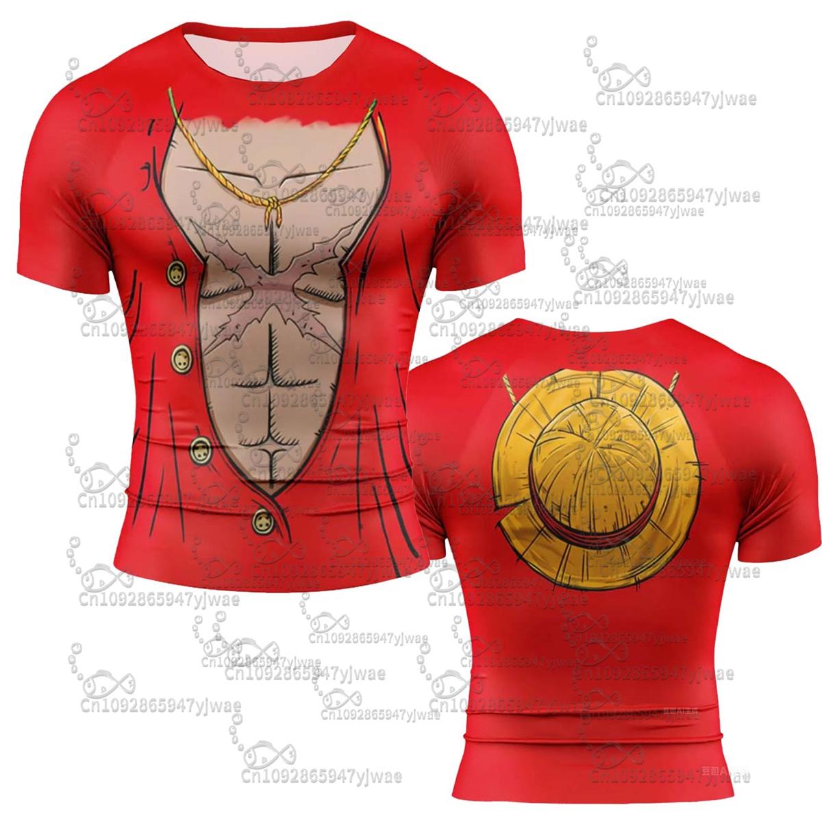 One Piece Luffy Straw Hat Premium Short Sleeve Cosplay Costume Fan Gift Summer Outdoor Sports Teec Adult T-Shirt M