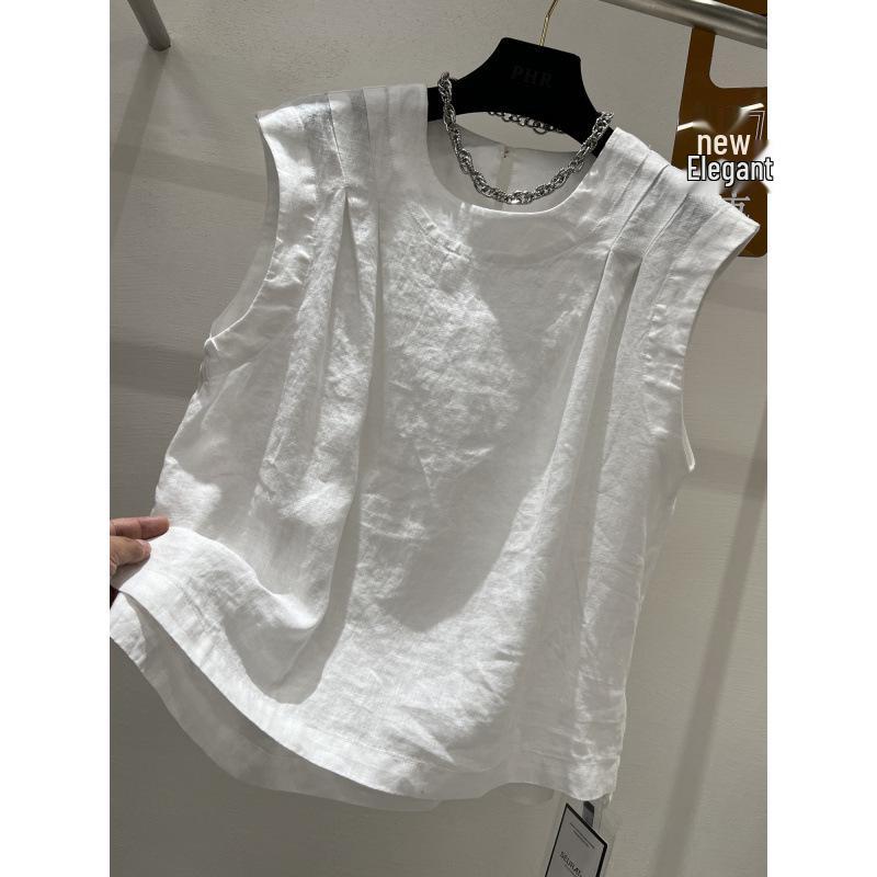 

Euro-Korean 2026 Sleeveless Light Luxury Cotton Linen Women s Top XL белый