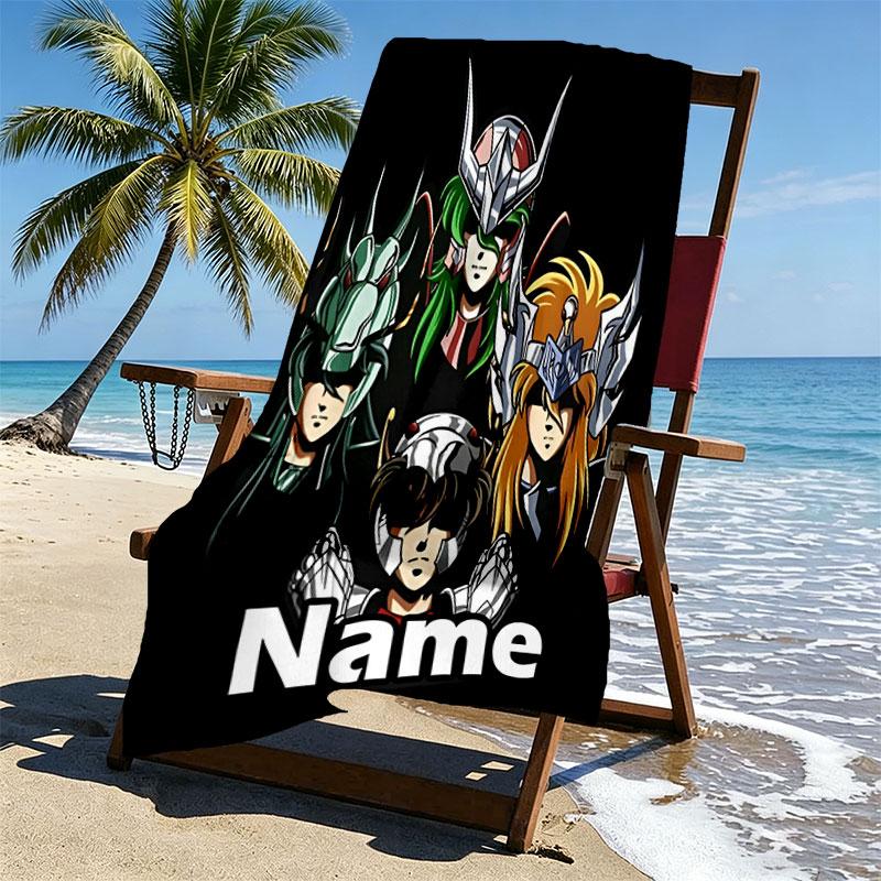 Custom Name Personalized Saint Seiya Print Beach Towel, for Trip Camping Beach Party Home Decor, Birthday Gift for Family & Friends