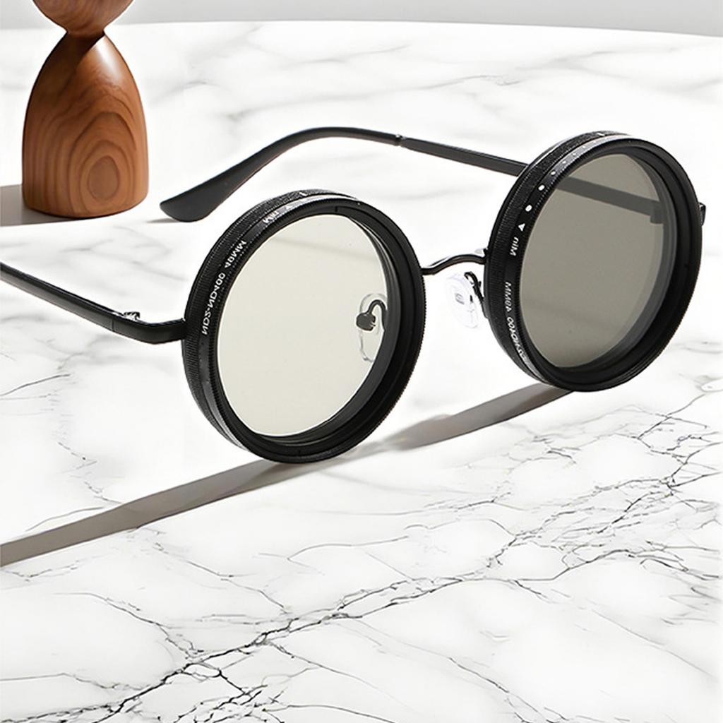 Polarized Sunglasses 49MM Lens ND2-400 Filter Round Glasses for Fishing and Sports Adjustable Tint