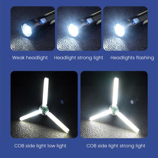 Multi-function Flashlight Zoom 5 Modes Adjustable Ultra Bright USB Rechargeable Portable Outdoor Camping Hiking Emergency Handheld Torch Lamp