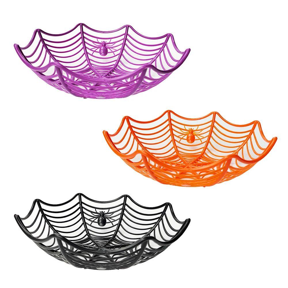 Halloween Candy Basket Spider Web Design Snacks Fruits Bowl Biscuit Packaging Basket Decoration Halloween Party Supplies