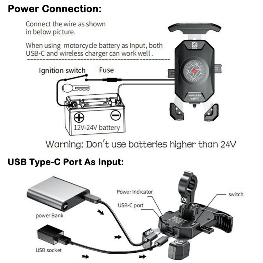 Motorcycle Phone Holder QC3.0 Wireless Charger Handlebar Mount