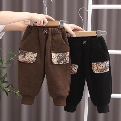 2024 Kids' Winter Cotton Velvet Cartoon Pants: Thick, Warm, Comfortable, Casual