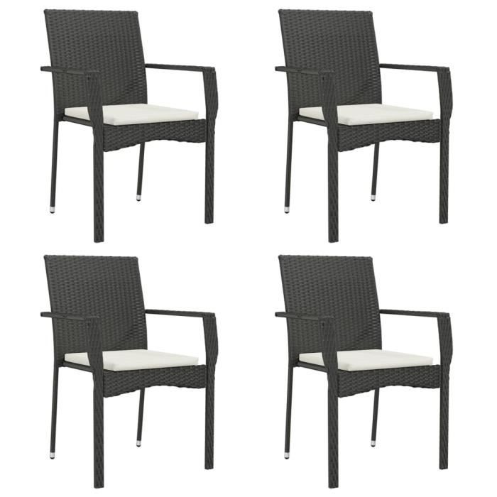 319883 vidaXL Chaises de jardin 4 pcs avec coussins Résine tressée Noir