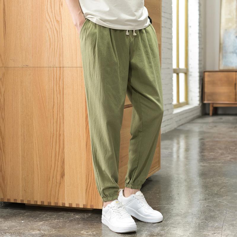 Four Seasons Men's Linen Pants, Thin, Loose, Tight-fitting Cotton and Linen Sports 9-point Casual Pants for Men