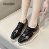 Fashion Anti Slip Thick Soled Shoes for Women Lace Up Patent Leather Star Casual Shoes Suqare Toe Elegant High Heel Pumps Size 34-40