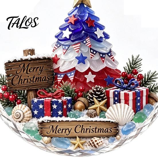 Handcrafted Style Ornament Christmas Acrylic Hanging Pendant for Holiday Tree Decoration, 2D Flat Ocean Theme Decorative Accessory Home Party