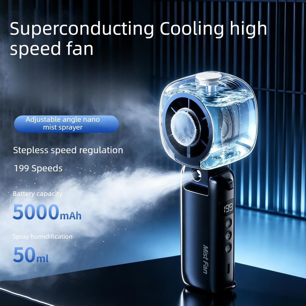 5000mAh TEC Semiconductor Cooling Mist Handheld Fan Foldable Nano Spray 199 Speeds Portable Mini Fan Outdoor Travel