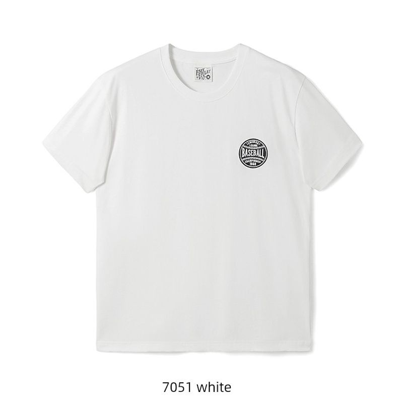 Retro Embroidered Short-Sleeved T-Shirt for Men, Summer Trendy Brand Pure Cotton Base Shirt, Export Men's Clothing, All-Cotton Printed T-Shirt