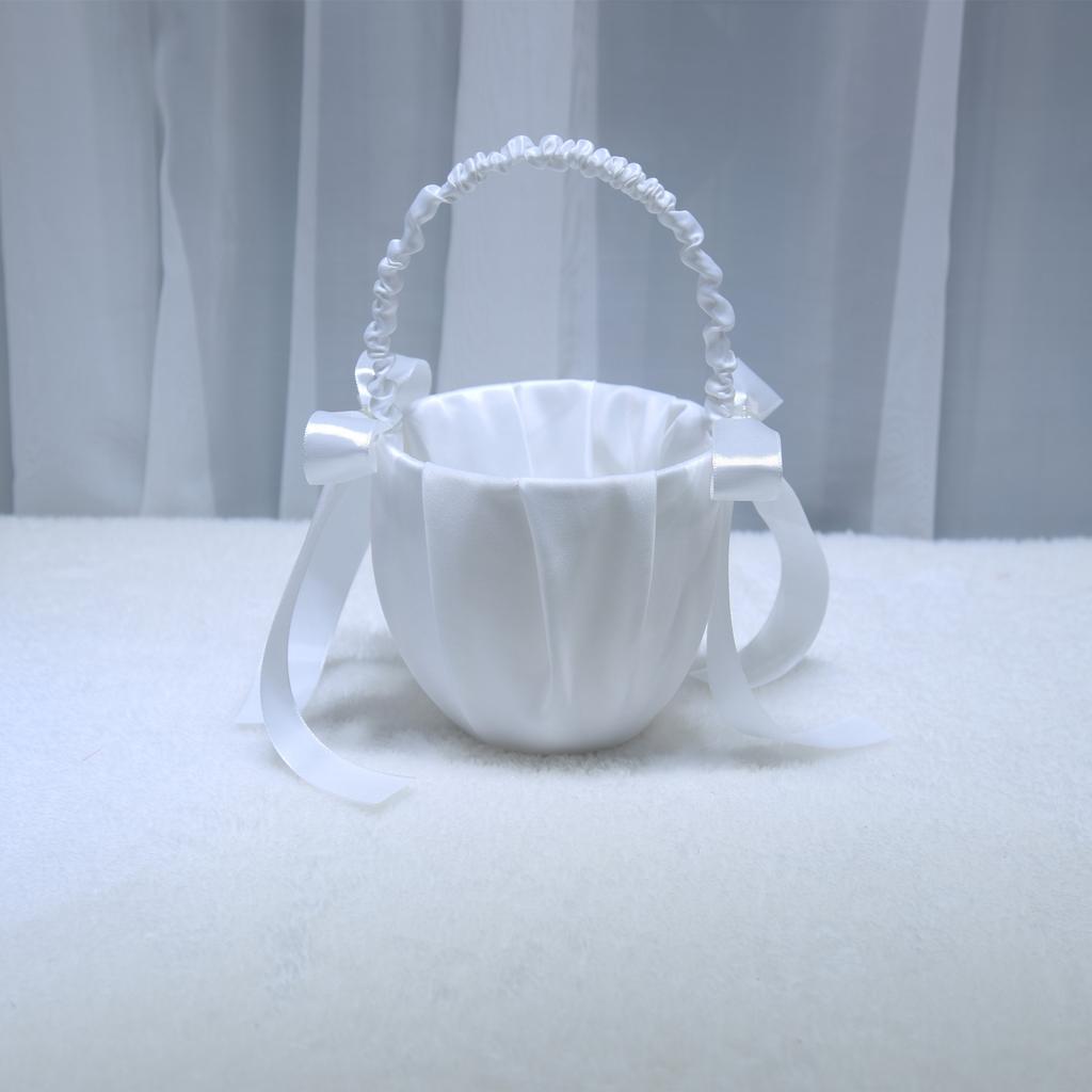 Elegant Wedding Flower Girl Basket White Cute Satin Holder Ring Pillow Flower Storage Basket for Party Wedding Decoration