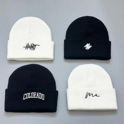 Knitted Hat Men's Autumn and Winter Letter Embroidered Wool Hat Hip Hop Tide Couple Versatile Ear Protector Head Cold Hat