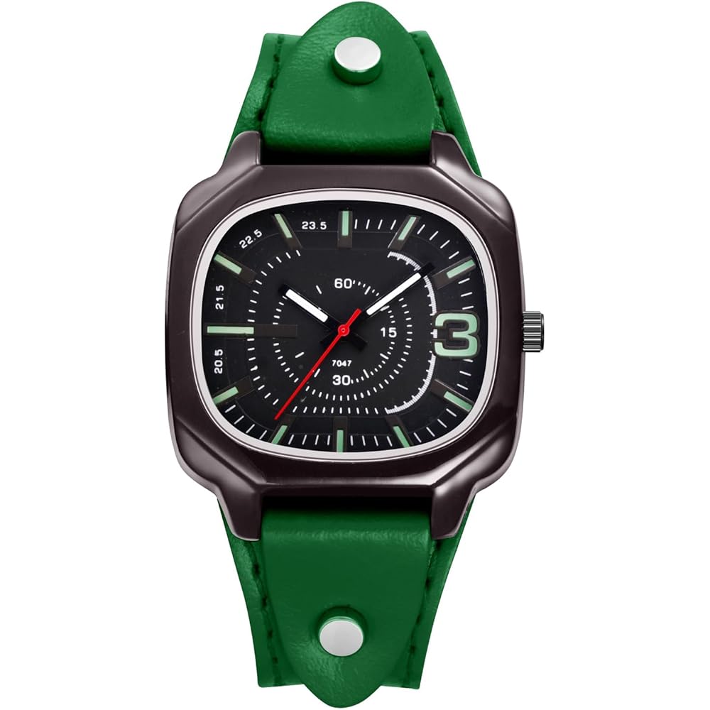 Square Unisex Sports Watch with Leather Strap, Waterproof, Analog Display, Quartz Timepiece