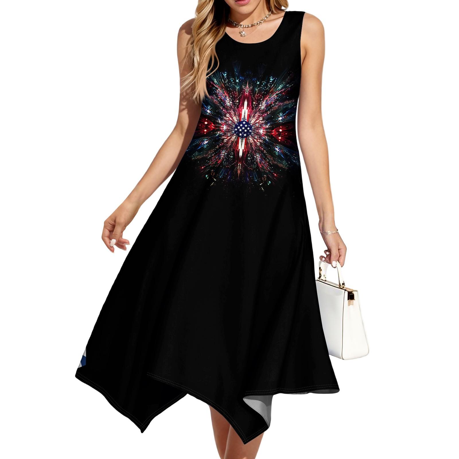 

Жіноча повсякденна модна сукня міді без рукавів із нерівним подолом і круглим вирізом L чорний