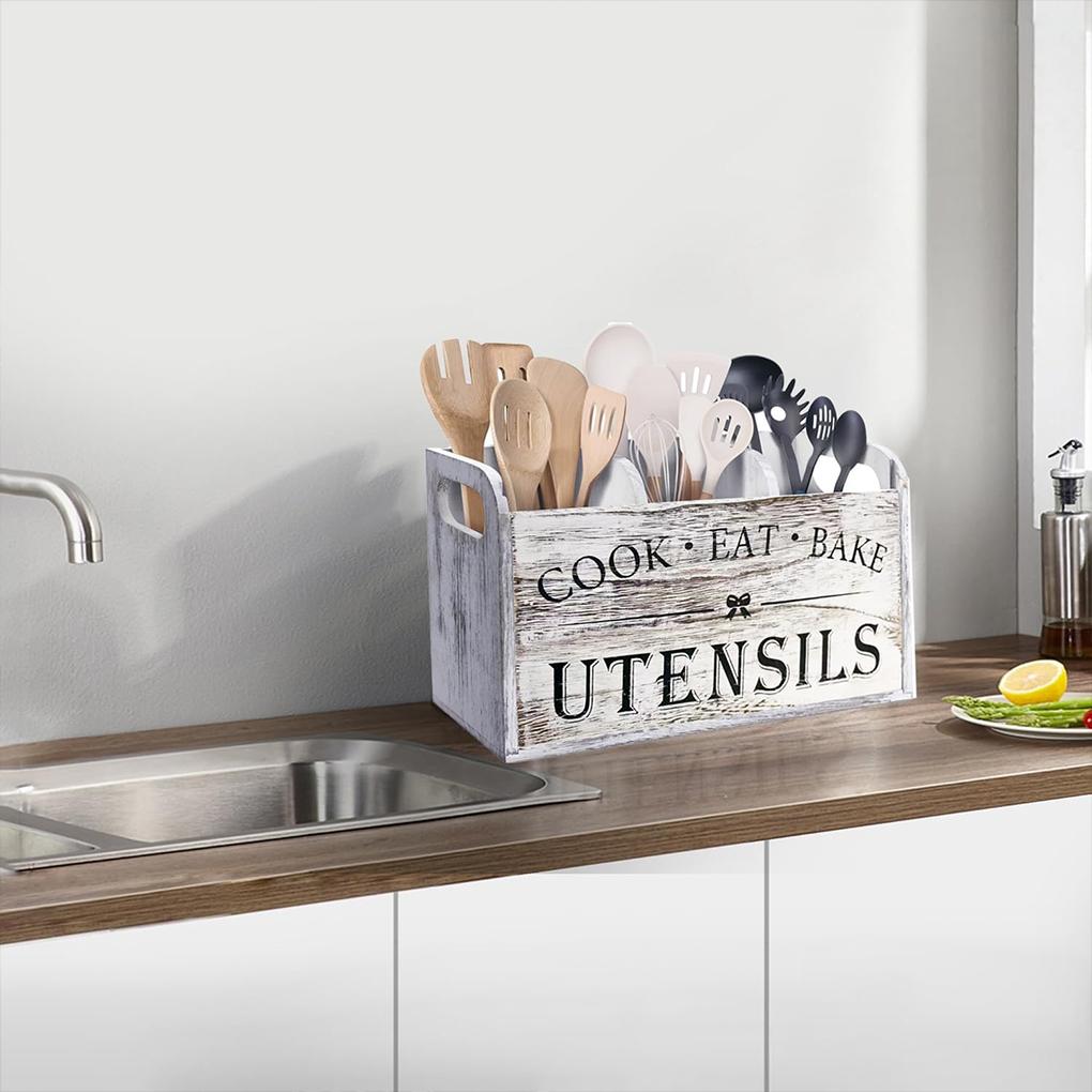 Porte-couverts en bois 3 compartiments égouttoir à vaisselle rangement cuillères organisateur ustensiles de cuisine porte-argenterie de cuisine