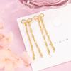 Korean Style Gold Bow Tassel Stud Earrings - Elegant Retro Sparkly Jewelry