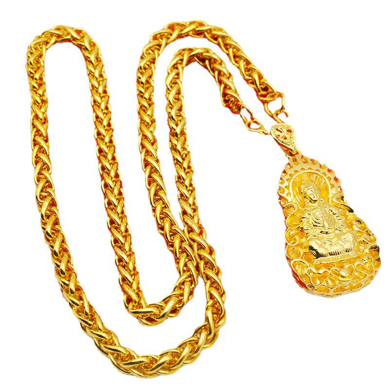 18K Gold Plated Necklace For Women Men Guanyin Golden Dragon Pendant Clavicle Chain Wedding Engagement Not Fade Jewelry Gift