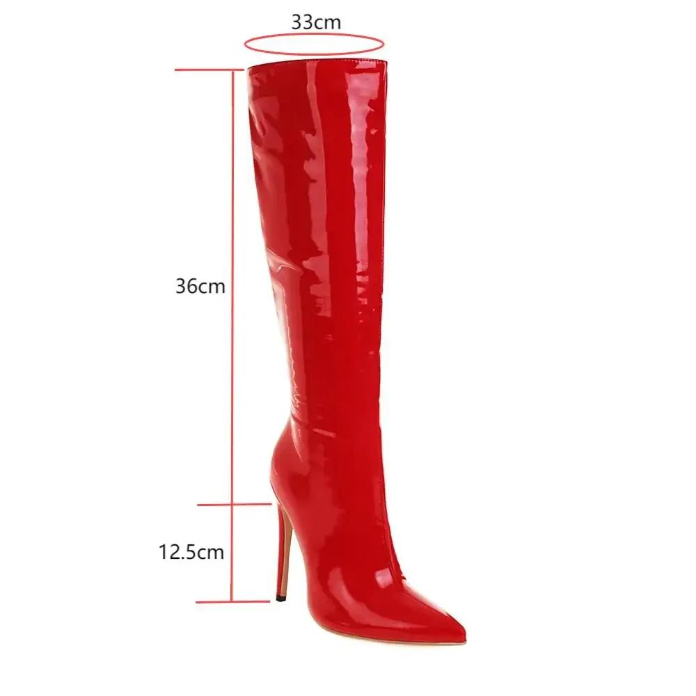 2025 Winter Women Knee High Modern Boots Patent Leather Big Size 34~46 Sexy Stiletto PU Party Shoes Botas De Invierno Para Mujer