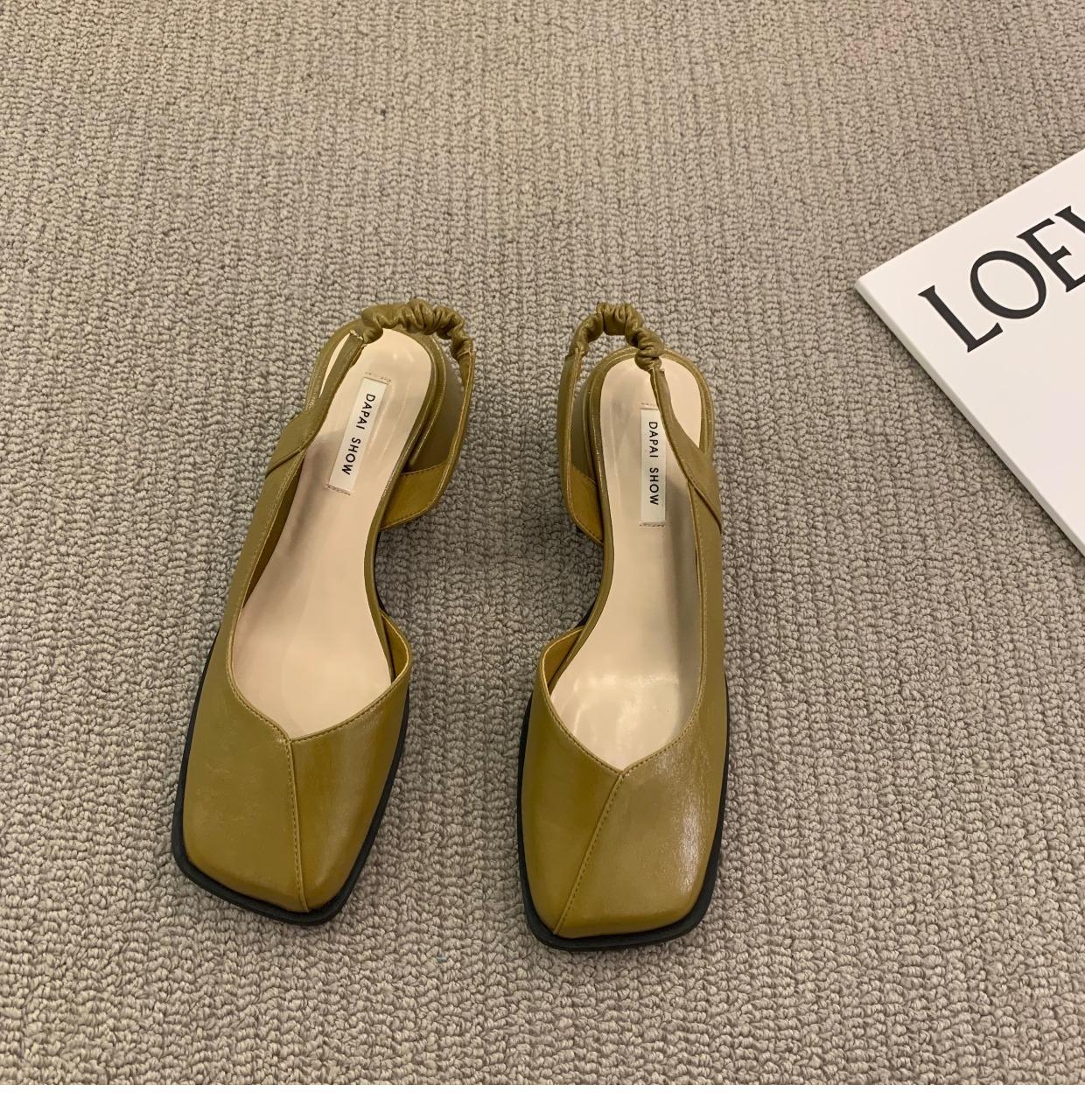 

Французские туфли-лодочки женские туфли весна и лето 2025 новая простая повседневная универсальная квадратный носок мелкий вырез толстый каблук темперамент 39